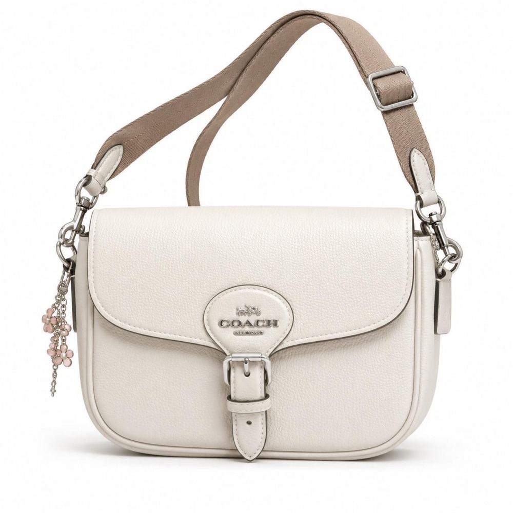 Coach Amelia Saddle Bag in Chalk/Gold white leather crossbody